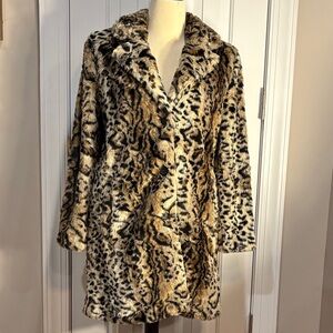 BB Dakota Faux Fur Leopard Print Bradshaw Jacket Size Small Coat Glamour